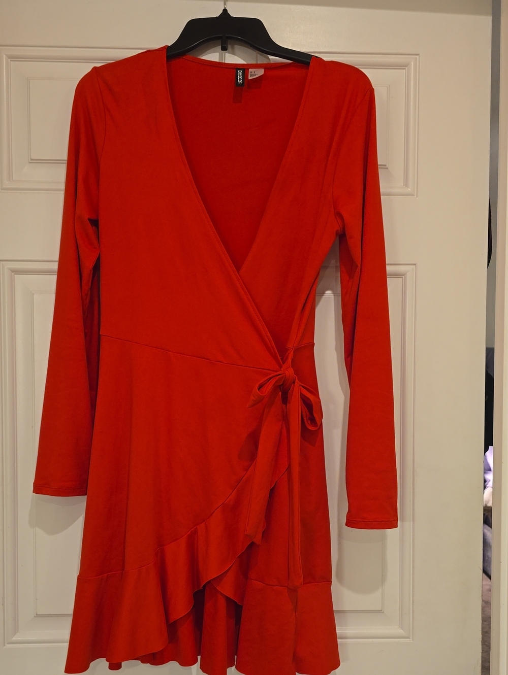 H&M Red Wrap-Style Long Sleeve Dress with Ruffle Hem